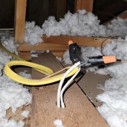 Pillar To Post Home Inspectors - Alan Samuels - Ceiling light fixture hanging on these wires with no box or anchors