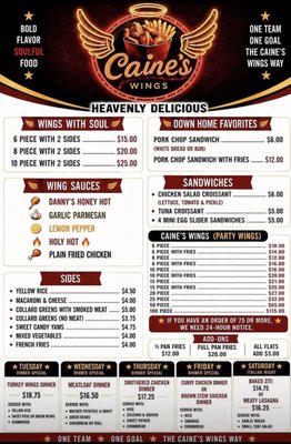 Menu photo 2 Caine's Wings DeLand, FL