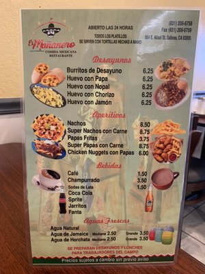 Menu photo 1 El Mañanero Mexican Restaurant Salinas, CA Menu photo 1 El Mañanero Mexican Restaurant Salinas, CA