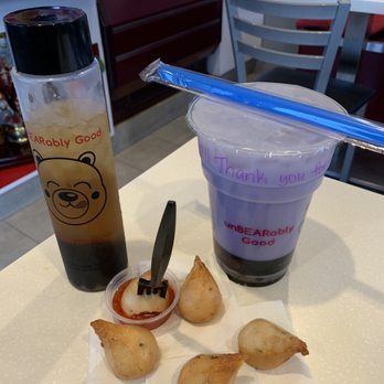 BearyLicious - Fish balls with sweet and sour sauce, taro boba milk tea and chrysanthemum tea - Bubble Tea Near Me - Upland, California