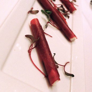 Tocqueville - Amuse-bouche beet cannelloni with goat cheese - New American Near Me - New York, New York Tocqueville - Amuse-bouche beet cannelloni with goat cheese - New American Near Me - New York, New York