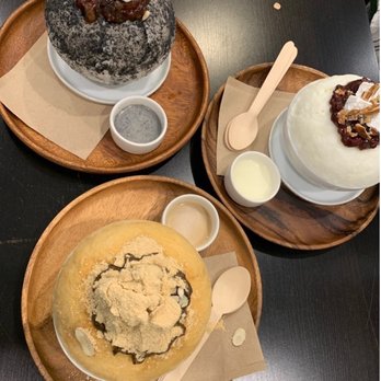 Anko - From top left: Black Sesame, Milk, Grain shaved ice. All Seoul style. - Desserts Near Me - Los Angeles, California