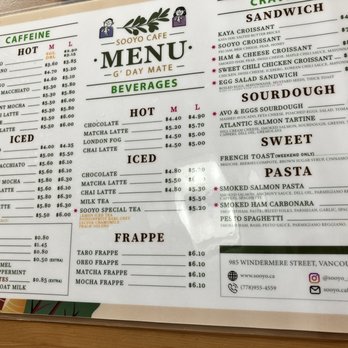 Sooyo Cafe - menu - Cafes Near Me - Vancouver, British Columbia Sooyo Cafe - menu - Cafes Near Me - Vancouver, British Columbia