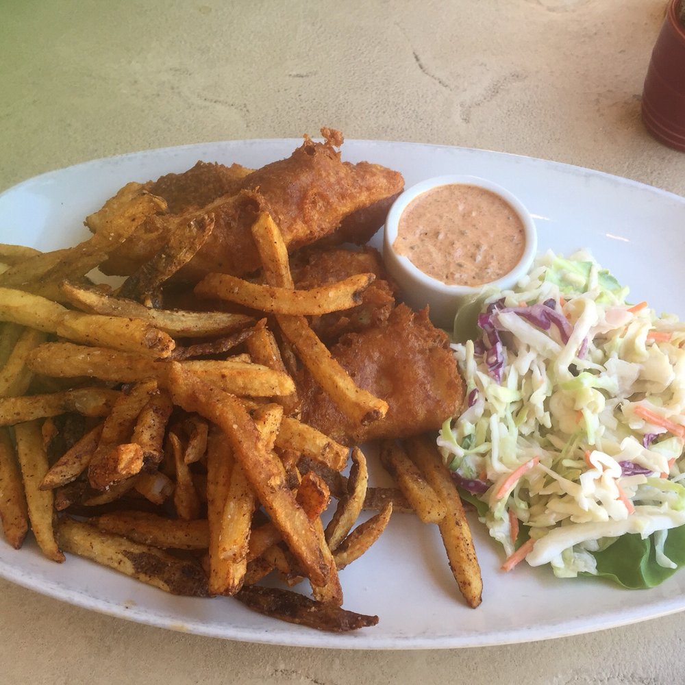 Amaya - Tasty red chile fries and four big pieces of battered fish with a unique southwest tartar sauce. - New American Near Me - Santa Fe, New Mexico