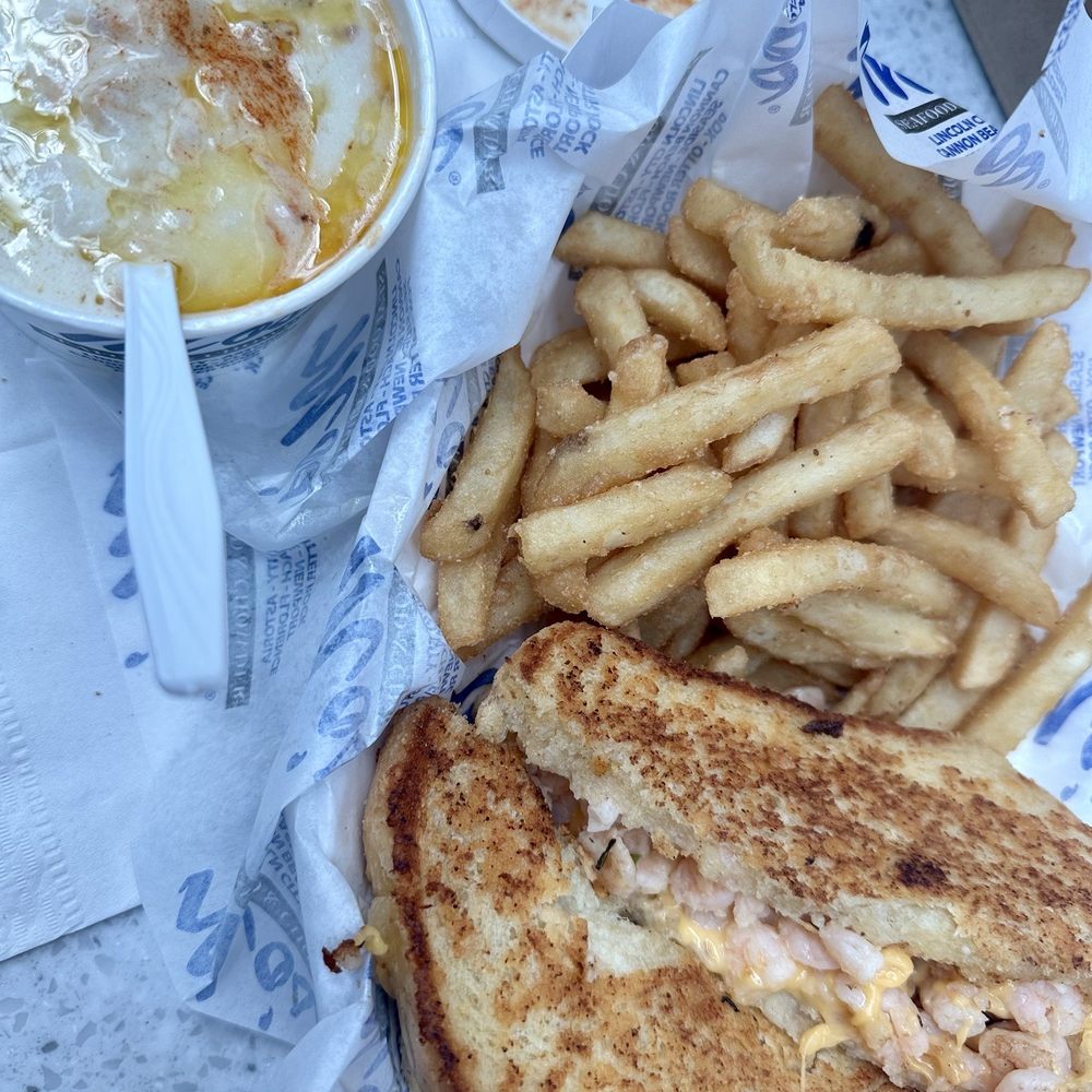 Shrimp melt and a cup of chowder