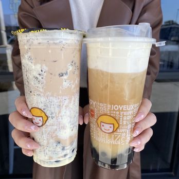 Happy Lemon - D3. Oreo Milk Tea and A1. Green Tea Salted Cheese. Both with boba and adjusted to 50% sweetness - Juice Bars & Smoothies Near Me - Katy, Texas Happy Lemon - D3. Oreo Milk Tea and A1. Green Tea Salted Cheese. Both with boba and adjusted to 50% sweetness - Juice Bars & Smoothies Near Me - Katy, Texas