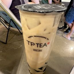 Tie guan Deep Roasted TieGuanYin Tea Latte w oat milk and grass jelly Tie guan Deep Roasted TieGuanYin Tea Latte w oat milk and grass jelly