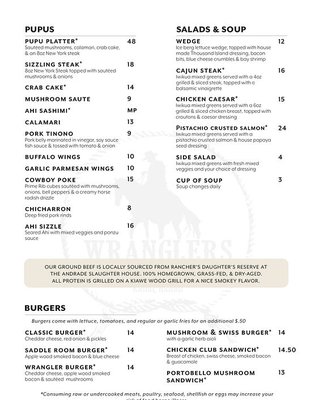 Menu photo 1 The Saddle Room Waimea, HI Menu photo 1 The Saddle Room Waimea, HI