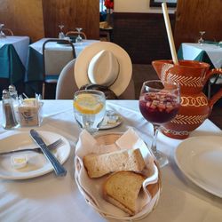 Lusitania Seafood Restaurant - Thick cut Portuguese bread and red sangria for starters.
