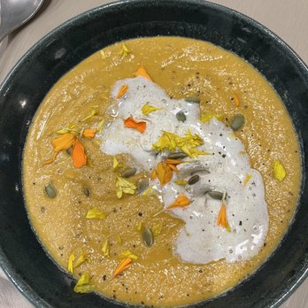 Terra - Butternut squash soup - delicious but unfortunately cold. - Breakfast & Brunch Near Me - Santa Barbara, California