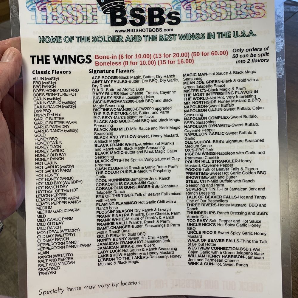 Big Shot Bobs - Menu - Chicken Wings Near Me - Uniontown, Pennsylvania