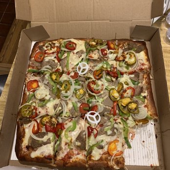 Anthony Francos Pizza - Sicilian Pie w peppers onions sausage meatballs and hot peppers - Pizza Near Me - Roxbury, New Jersey Anthony Francos Pizza - Sicilian Pie w peppers onions sausage meatballs and hot peppers - Pizza Near Me - Roxbury, New Jersey