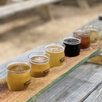 Infamous Brewing Company - a row of beer glasses - Breweries Near Me - Austin, Texas Infamous Brewing Company - a row of beer glasses - Breweries Near Me - Austin, Texas