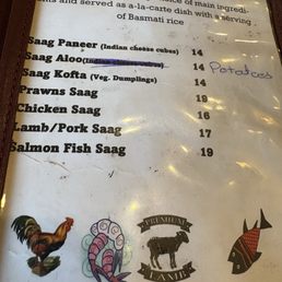 Menu of Saag