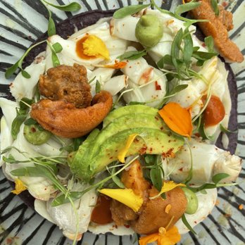 Serena - Uni and jumbo lump crab tostada - Mexican Near Me - Miami Beach, Florida