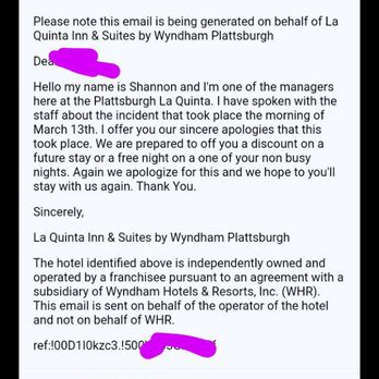 La Quinta by Wyndham Plattsburgh - Email from manager - Hotels Near Me - Plattsburgh, New York La Quinta by Wyndham Plattsburgh - Email from manager - Hotels Near Me - Plattsburgh, New York