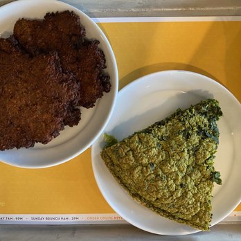 Hive - (L): Veggie Sausage (R): Kuku - almost like a vegetarian quiche; it was surprisingly good!! - Comfort Food Near Me - Bloomington, Indiana