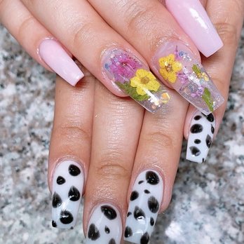 Angelic Spa & Nails - Cow print and floral encapsulated nails - Nail Salons Near Me - Centreville, Virginia Angelic Spa & Nails - Cow print and floral encapsulated nails - Nail Salons Near Me - Centreville, Virginia