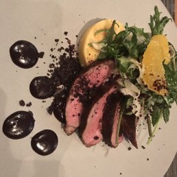 Duck breast cooked nicely, but could not understand the sauce (olive based? Could not say it went well with the meat). Duck breast cooked nicely, but could not understand the sauce (olive based? Could not say it went well with the meat).