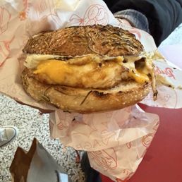 Egg sandwich on a rosemary seasalt bagel Egg sandwich on a rosemary seasalt bagel