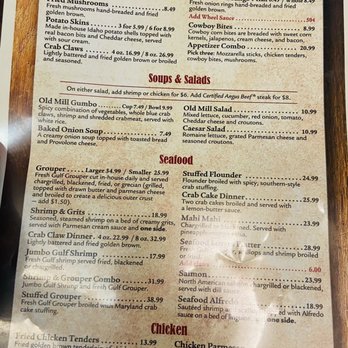 Old Mill Restaurant - Dinner menu - Seafood Near Me - Dothan, Alabama Old Mill Restaurant - Dinner menu - Seafood Near Me - Dothan, Alabama