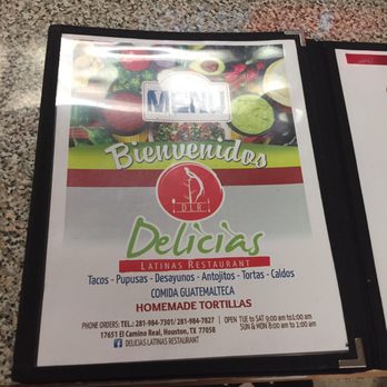 Delicias  Restaurant - The front of the menu - Guatemalan food - Latin American Near Me - Houston, Texas