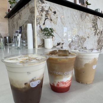 Yutori Coffee - Mont Blanc, strawberry latte, and vanilla latte with added cream top. - Coffee & Tea Near Me - Temple City, California Yutori Coffee - Mont Blanc, strawberry latte, and vanilla latte with added cream top. - Coffee & Tea Near Me - Temple City, California