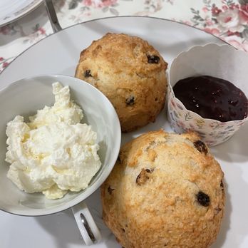 Polka Dot Pound Cake - Orange cranberry scone with Devonshire cream and jam - Coffee & Tea Near Me - Rockville Centre, New York