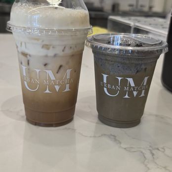 Urban Matcha - Left: Vietnamese coffee with original cheese cap Right: Hojicha Latte with black sesame cap - Desserts Near Me - Castro Valley, California Urban Matcha - Left: Vietnamese coffee with original cheese cap Right: Hojicha Latte with black sesame cap - Desserts Near Me - Castro Valley, California