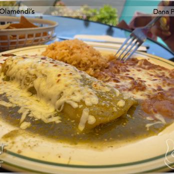 Olamendi's - No. 2 - Chicken Enchilada in Green Sauce ($14) - Good! - Mexican Near Me - Dana Point, California Olamendi's - No. 2 - Chicken Enchilada in Green Sauce ($14) - Good! - Mexican Near Me - Dana Point, California