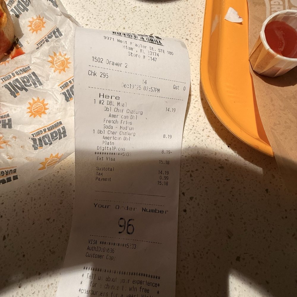 Habit Burger & Grill - receipt and fries - Burgers Near Me - Miami, Florida Habit Burger & Grill - receipt and fries - Burgers Near Me - Miami, Florida