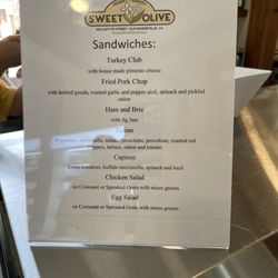 Sweet Olive Market & Bakery - Sandwich menu