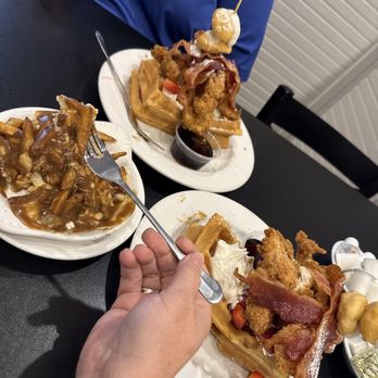 Maple Leaf Diner - They gave us an order of *Pot Roast Poutine for their 10 year celebration. We ordered the usual chicken and waffles - American Near Me - Dallas, Texas
