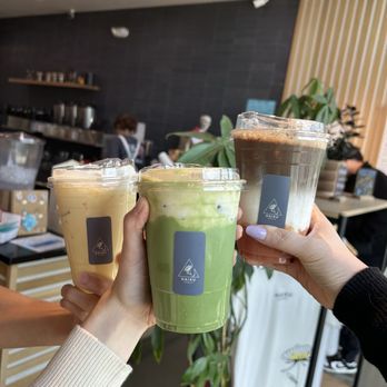 Haiku Teahouse - Morning Iced Guava Hojicha Latte, 16oz Matcha Latte, 16 oz. Matcha Einspanner, 16 oz Corn Milk, 16 oz. - Bubble Tea Near Me - San Jose, California