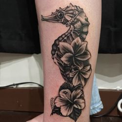 Loyalty Tattoo Kailua - Realistic seahorse and flowers by Ash