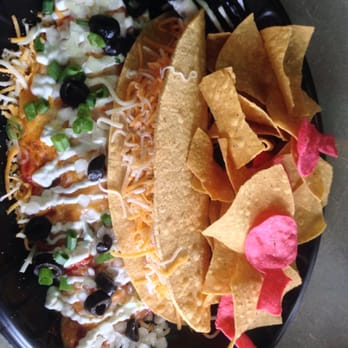 Tijuana Flats - Chicken taco and cheese enchilada. They even have pink ribbon chips for breast cancer awareness month! - Mexican Near Me - Orange City, Florida