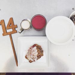 Asters Cafe and Bakery - Raspberry scone, fresh pressed juice