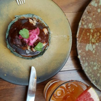 Jacinto 1930 - Duck confit sopes, mango enchilado mocktail - Mexican Near Me - San Miguel de Allende, GUA Jacinto 1930 - Duck confit sopes, mango enchilado mocktail - Mexican Near Me - San Miguel de Allende, GUA