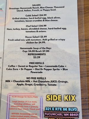 Menu photo 2 SideKix on 66 Tucumcari, NM