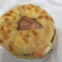 New York Bagels - The Bronx on cheese and onion bagel