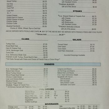 Phenix Square Restaurant - Back of Menu - Restaurants Near Me - West Warwick, Rhode Island
