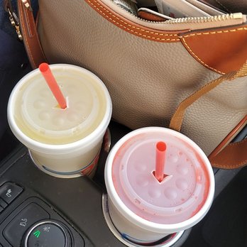 Sonic Drive-In - Our two medium drinks. Neither good. One completely wrong. 75 sent charge for a piece lime that I didn't get and couldn't taste - Fast Food Near Me - Palatine, Illinois