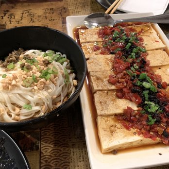 R & G's Ping Pong - Spicy baked tofu (right) & Dan Dan noodles (left) - Chinese Near Me - Wayne, Pennsylvania R & G's Ping Pong - Spicy baked tofu (right) & Dan Dan noodles (left) - Chinese Near Me - Wayne, Pennsylvania