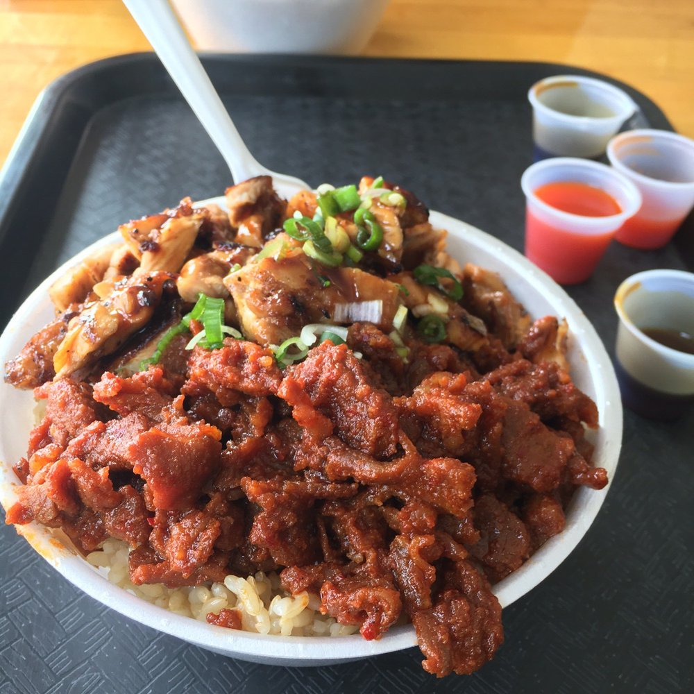 Genki Grill - Spicy pork and teriyaki chicken bowl - Korean Near Me - Orange, California Genki Grill - Spicy pork and teriyaki chicken bowl - Korean Near Me - Orange, California