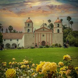 Mission Santa Barbara - Rose garden in the front