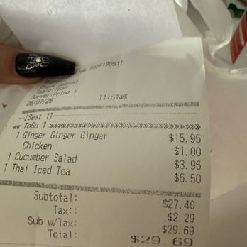 Archi's Thai Kitchen - Receipt - Thai Near Me - Las Vegas, Nevada