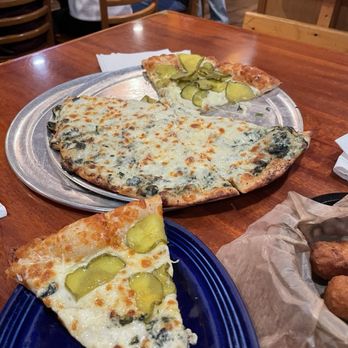 Shade - Pickle and Spinach and Artichoke Dip Pizza - American Near Me - Canal Winchester, Ohio Shade - Pickle and Spinach and Artichoke Dip Pizza - American Near Me - Canal Winchester, Ohio