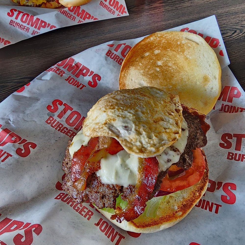 Stomp's Burger Joint 2 - Fried egg burger minus avocado. - Burgers Near Me - Pearland, Texas Stomp's Burger Joint 2 - Fried egg burger minus avocado. - Burgers Near Me - Pearland, Texas