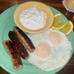 PORK sausage links. Cottage cheese. PORK sausage links. Cottage cheese.