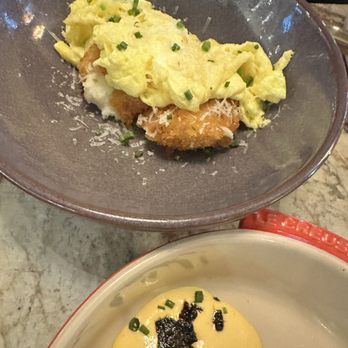 Flamant - Croissant Benedict and croquette scramble - Cocktail Bars Near Me - Plano, Texas
